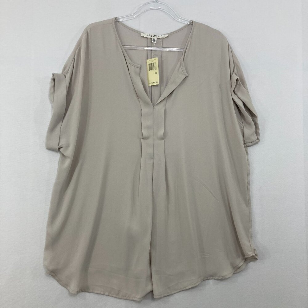 New Max Studio size 2X Gray Split Neck Soft Flowy Popover Blouse Office Work